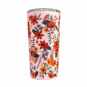 Pink Floral Stainless Steel Travel Tumbler with Clear Lid NEW